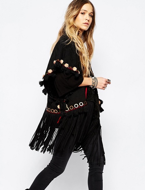 BL^NK Tassel Detail Cover Up With Faux Fur Lining